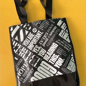 lululemon athletica Black and White Typographic Tote Bag